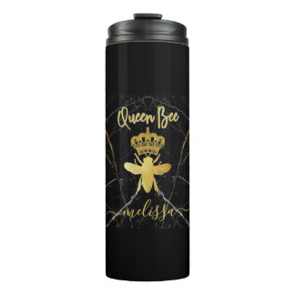 Garrafa Térmica Nome Personalizado RAINHA ABELHA Mármore Preto Dou