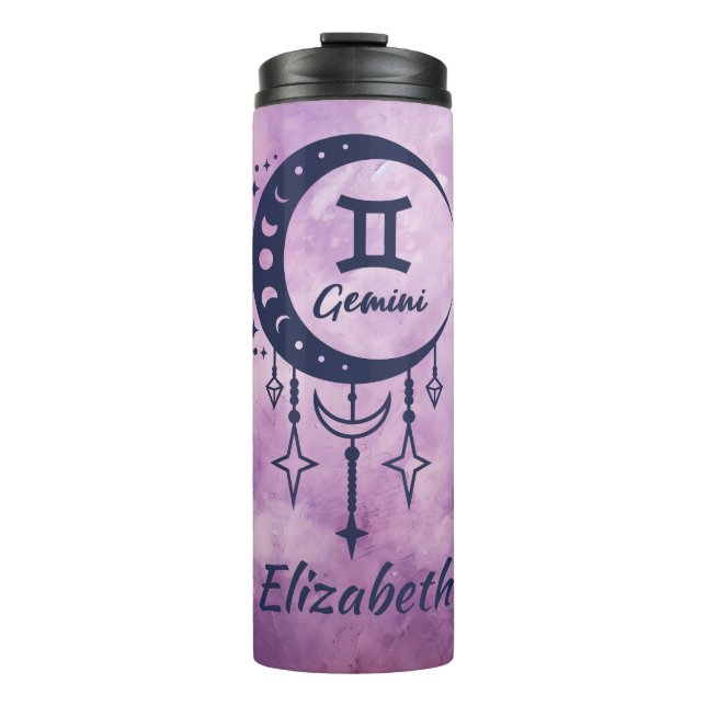 Garrafa Térmica Nome Personalizado - Sinal Gemini Zodiac (Frente)
