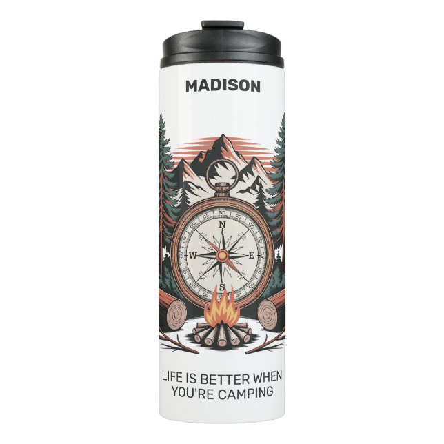 Garrafa Térmica Nome Personalizado & Texto Camping (Frente)