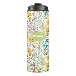 Garrafa Térmica Nome personalizado Tumbler de Ilustração de Flor