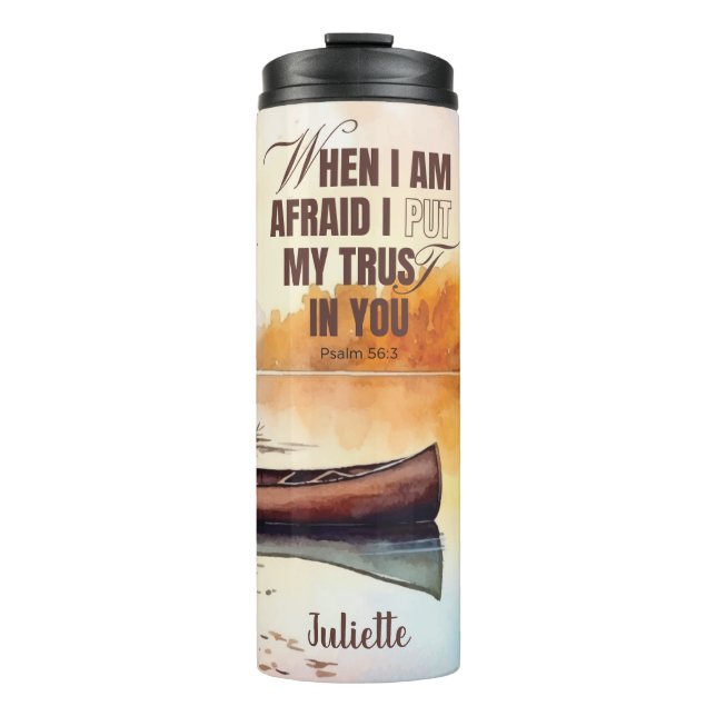 Garrafa Térmica Nome Personalizado Tumbler Térmico com Psalm 56:3 (Frente)