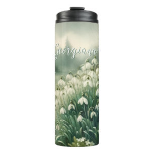 Garrafa Térmica Nome Personalizado Vintage Watercolor Quedas Flora