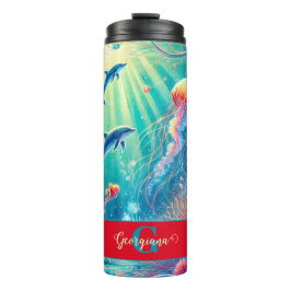Garrafa Térmica Nome Personalizado Whimsical Floral Coral Reef Poi