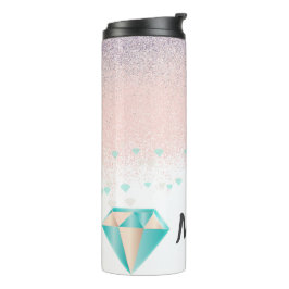 Garrafa Térmica Nome Rosa Brilhante com Glitter e Diamantes Fofos