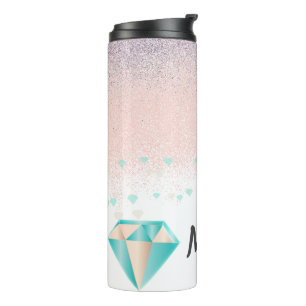 Garrafa Térmica Nome Rosa Brilhante com Glitter e Diamantes Fofos