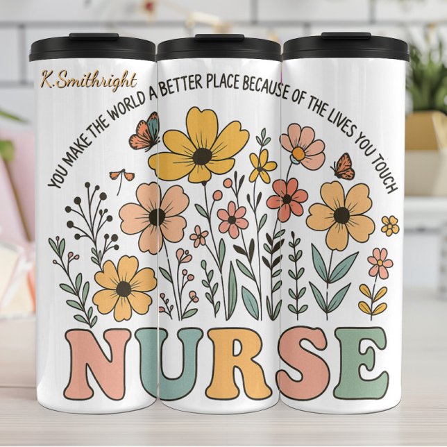 Garrafa Térmica Nurse Floral Inspirational Quote Design (Criador carregado)