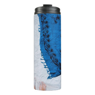 Garrafa Térmica O cachecol floral azul e preto na areia branca