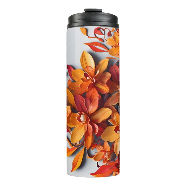 Garrafa Térmica O Design de Padrão Floral Laranja (Frente)