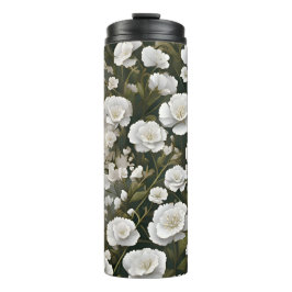 Garrafa Térmica O Design de Padrão Floral Macio Branco