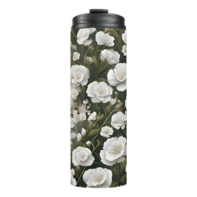 Garrafa Térmica O Design de Padrão Floral Macio Branco (Frente)