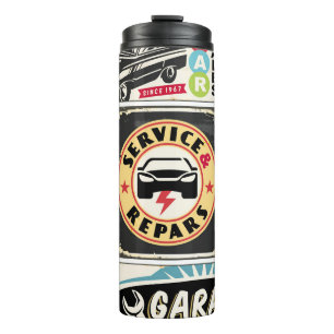 Garrafa Térmica O serviço de carro e o retro de reparo assina a co