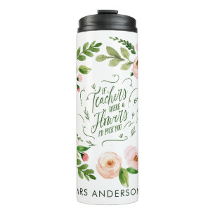 Garrafa Térmica Obrigado de coroa floral cor-de-rosa, seu presente