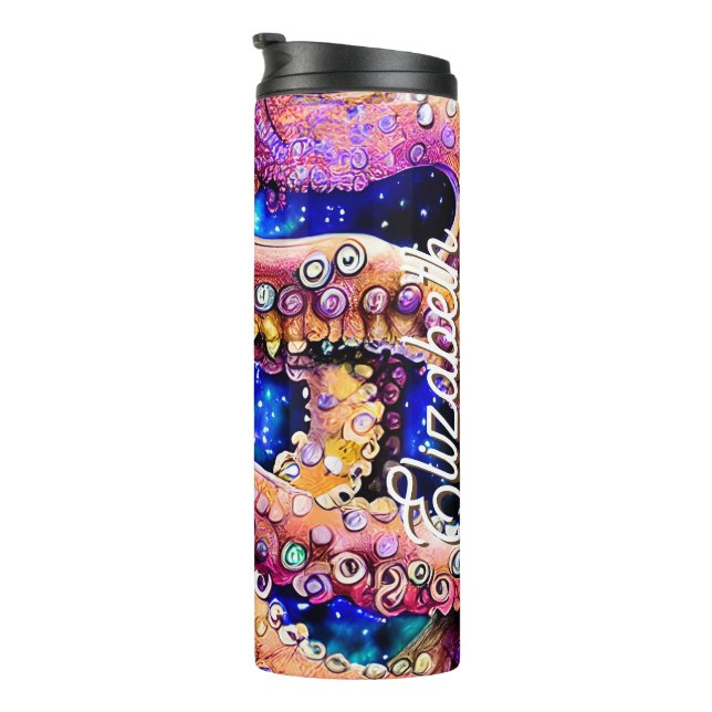 Garrafa Térmica Octopus de Aquarela Personalizável com Nome (Rotação à direita)