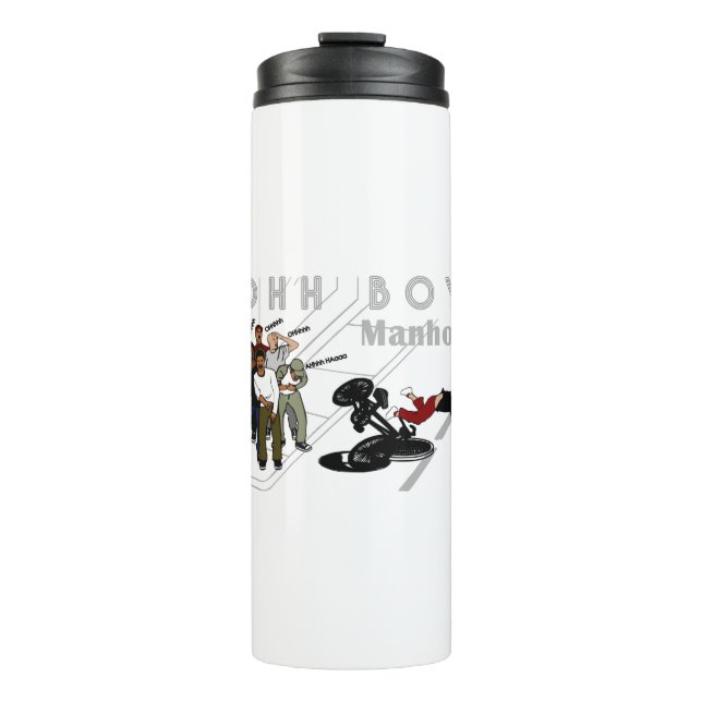 Garrafa Térmica OHH BOYS - O homem na bicicleta bate em um buraco (Frente)