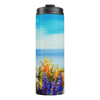 Garrafa Térmica oil painting flowers near the sea, camomile field,