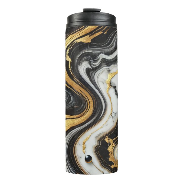 Garrafa Térmica Olhar de Mármore Preto Dourado Líquido Glam (Frente)