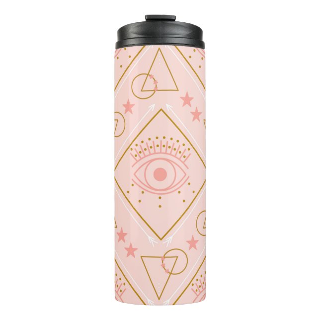 Garrafa Térmica Olhos cor-de-rosa e dourados e elementos geométric (Frente)