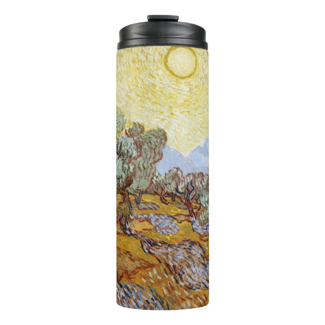 Garrafa Térmica Oliveiras com céu amarelo e sol     (Frente)