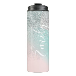 Garrafa Térmica Ombre Falso Brilho Pastel Nome Monogramado