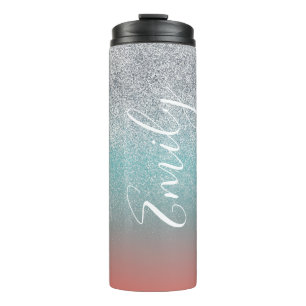 Garrafa Térmica Ombre Faux Brilho Colorido Monograma Nome     