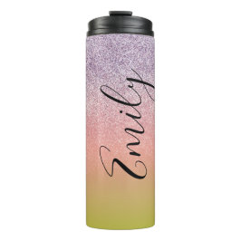 Garrafa Térmica Ombre Faux Brilho Colorido Monograma Nome    