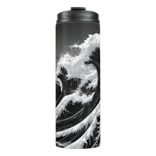 Garrafa Térmica Ondas de tsunami em preto e branco