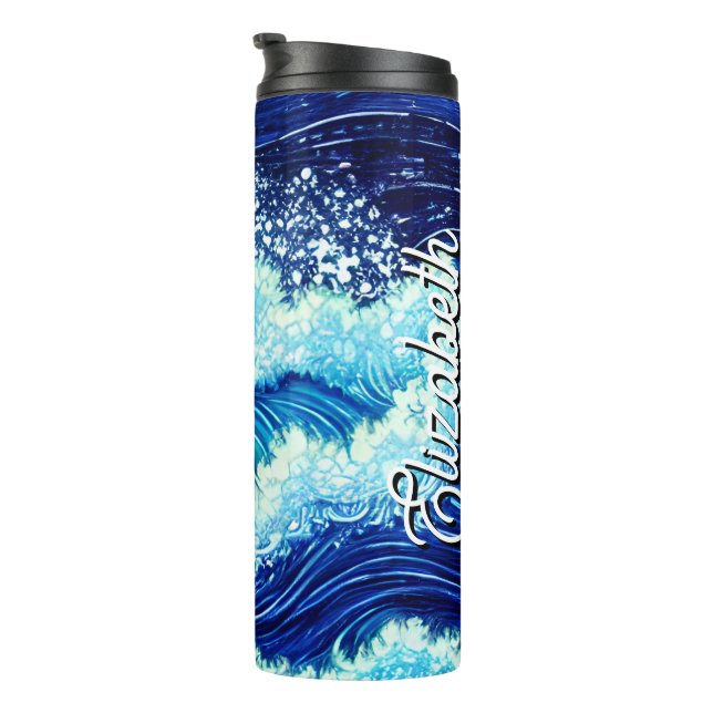Garrafa Térmica Ondas do Oceano Azul (Rotação à direita)