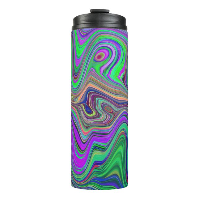 Garrafa Térmica Ondas Trippy de Verde Lima e Roxo (Frente)