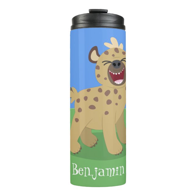 Garrafa Térmica Óptica hiena engraçada rindo ilustração de desenho (Frente)