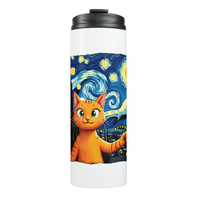 Garrafa Térmica Orange Cat Selfie  Starry Night Cat Mom Cat Lovers (Frente)