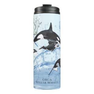 Garrafa Térmica Orcas Incríveis de Preto e Branco