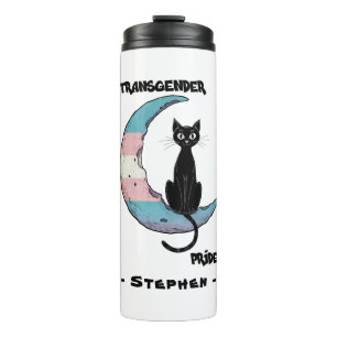 Garrafa Térmica Orgulho Transgênero - Gato Negro na Lua de Sinaliz