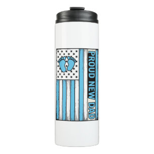 Garrafa Térmica Orgulhoso Novo Pai Bebê Pés Bandeira Vetor Design_