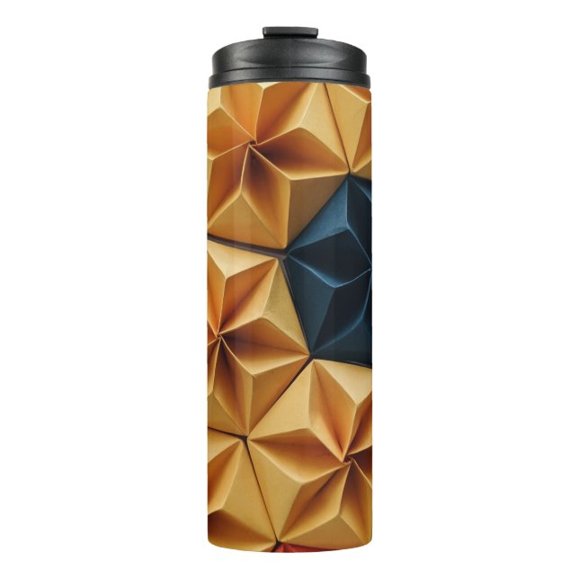 Garrafa Térmica Origami de flores vermelha, amarela e azul (Frente)