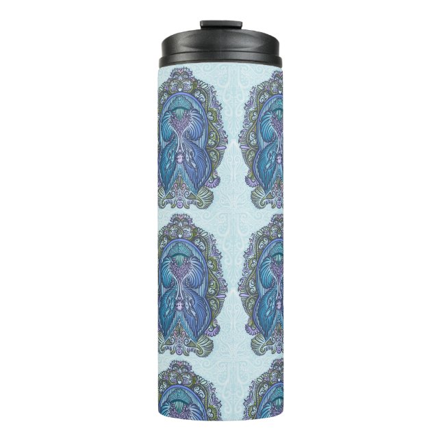 Garrafa Térmica Ornamentado Azul e Teal Mandala Design (Frente)