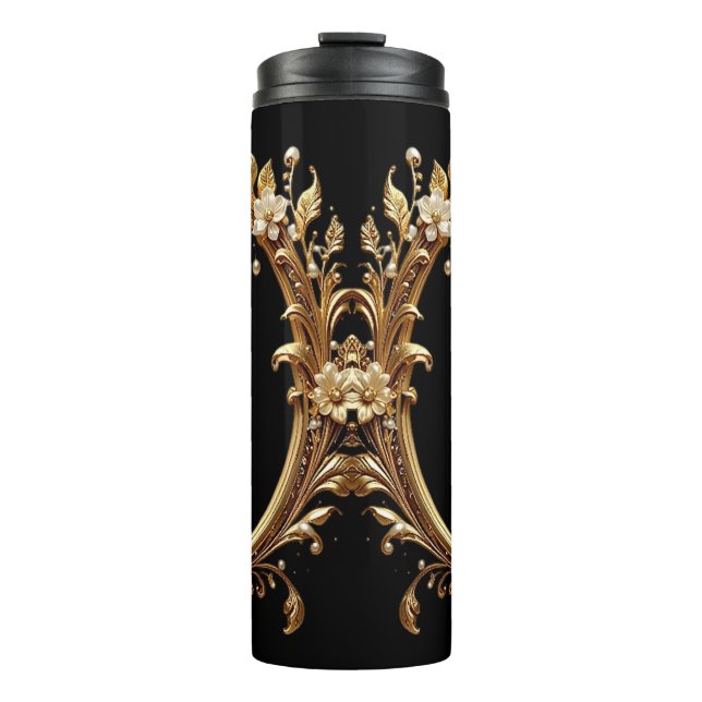Garrafa Térmica Ornato Floral Dourado (Frente)