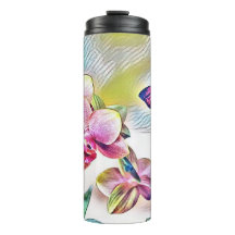 Orquídeas, flores e borboletas cor-de-rosa