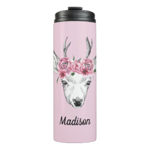 Garrafa Térmica Os cervos das flores da aguarela adicionam seu