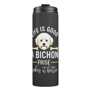 Garrafa Térmica Ossos de Cão Bichon Frise de Pelo Branco Life Is G