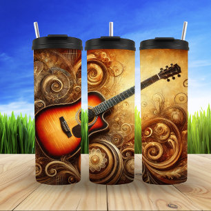 Garrafa Térmica Ouro Acústico Guitarra Abstrato
