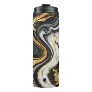Garrafa Térmica Ouro Líquido Olhar de Mármore Preto Branco Glam 