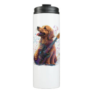 Garrafa Térmica Ouro Retriever cão Tocando Violão Elétrico
