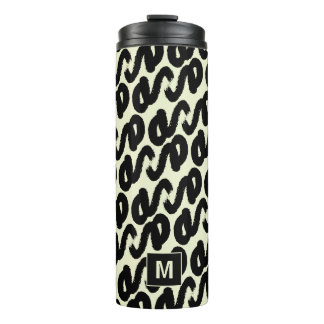 Garrafa Térmica Padrão abstrato elegante em preto e branco monogra