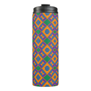 Garrafa Térmica Padrão abstrato Laranja Azul Roxo com Ouros