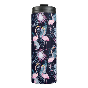 Garrafa Térmica padrão abstrato tropical com flamingo, protea, l
