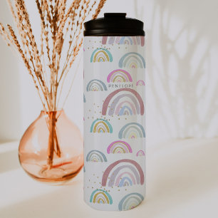 Garrafa Térmica Padrão Alegre de Arco-íris Tumbler Monograma