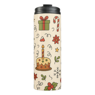Garrafa Térmica Padrão Alegre de Doodle de Natal