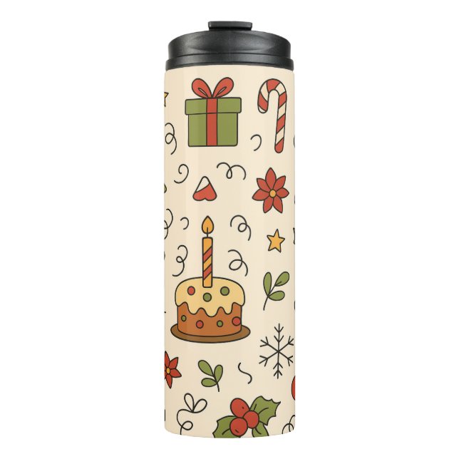 Garrafa Térmica Padrão Alegre de Doodle de Natal (Frente)