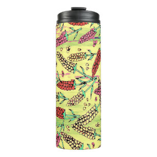 Garrafa Térmica padrão amarelo, rosa e vermelho
