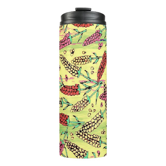 Garrafa Térmica padrão amarelo, rosa e vermelho (Frente)